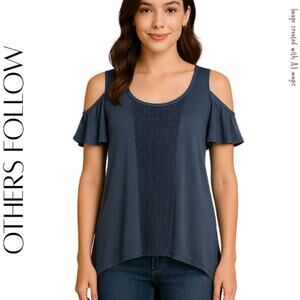 OTHERS FOLLOW Blue Cold Shoulder Hi-Low Top S NWT